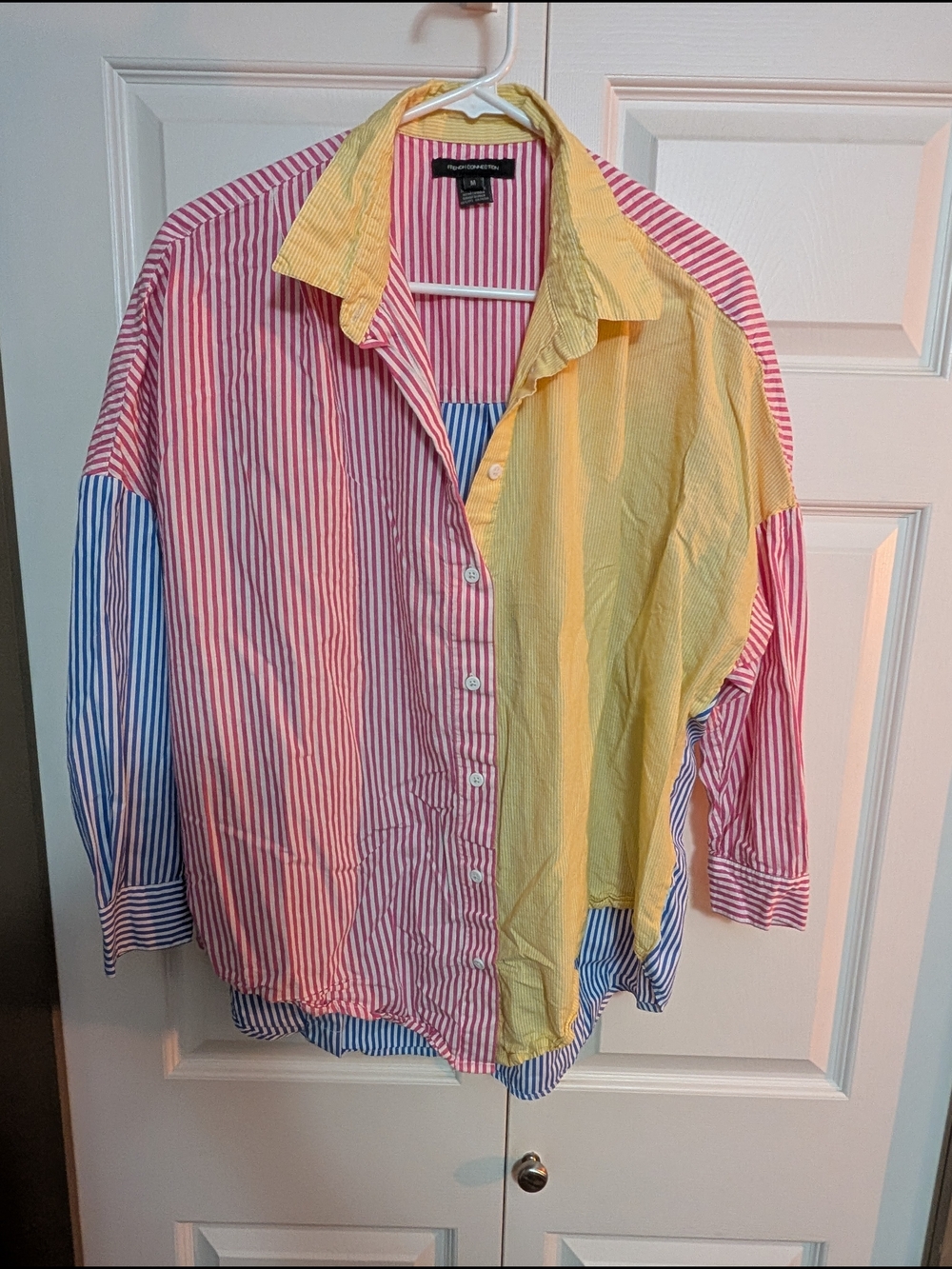 French Connection Multicolor Striped Button-Down Shirt — Pink, Yellow & Blue